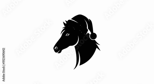 Silhouette of a horse wearing a festive holiday hat