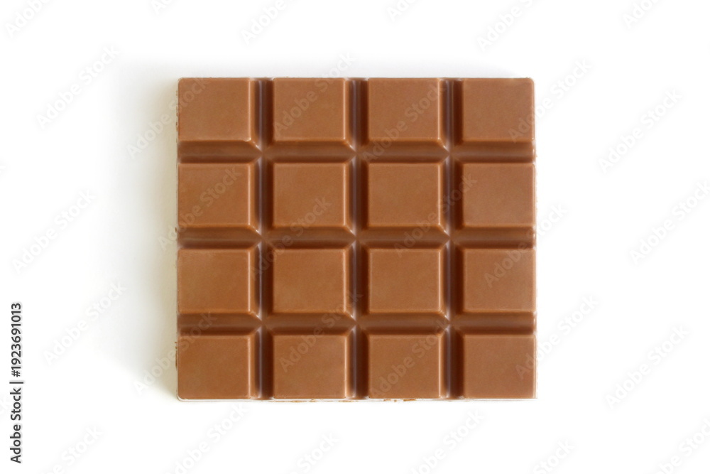 Fototapeta premium Chocolate with small pieces lies on a white background.