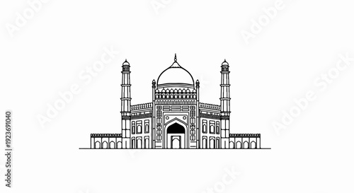 Ornate domed building with flanking minarets and arched colonnades