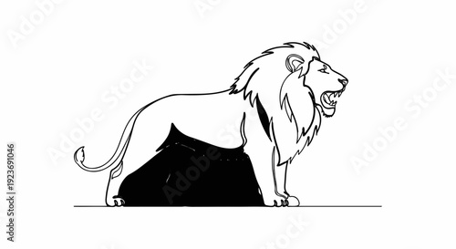 Outline of a roaring lion with a dark shadow underneath
