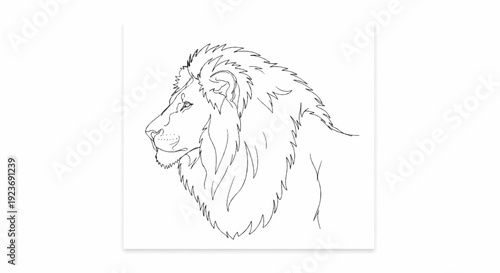 Minimalist line art of a male lion's head and mane in profile