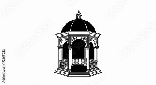 Ornate domed pavilion with columns, arches, and railing