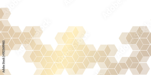 Abstract white background with hexagonal shape golden line stroke.Seamless pattern with hexagons wallpaper or Technology concept background.Modern design for packaging, paper, fabric. print for clothe