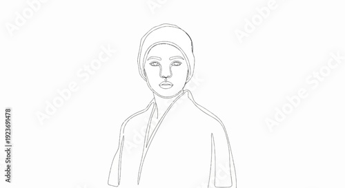Minimalist line art sketch of a person wearing a head covering
