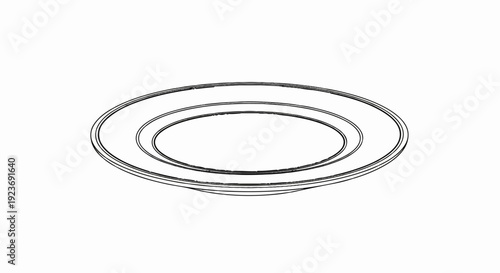 Outline of a shallow ceramic plate with concentric rings and a raised rim