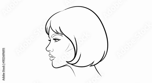 Minimalist outline drawing of a woman's profile with short bob hairstyle
