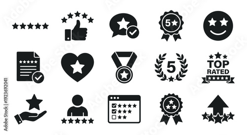 Rating, Feedback and Review Silhouette Icon Set