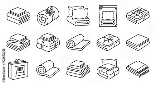 Bedding and Blanket Line Icons Vector Set