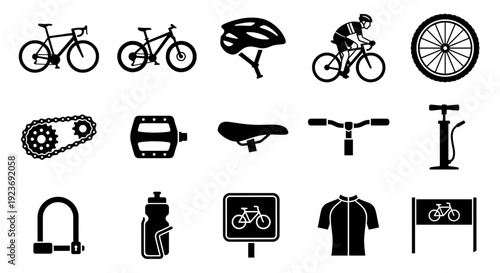 Bicycle and Cycling Silhouette Icon Set
