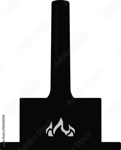 Modern black fireplace with a glowing flame