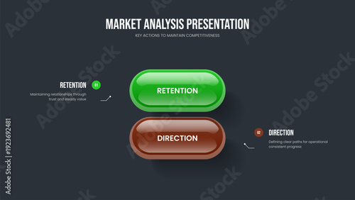 Project Visualization Two Step Infographic Frame Design. Business Launch 2 Element Diagram Slide Layout. Company Review Presentation Template Vector Illustration.