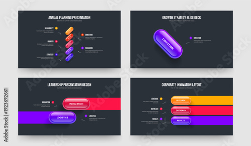 Service Profile 5 1 2 3 Element Diagram Frame Template Bundle. Digital Development Five One Two Three Step Infographic Slide Design Vector Illustration Set.