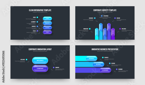 Product Campaign Four Five Two Three Element Diagram Presentation Design Vector Illustration Collection. Project Innovation 4 5 2 3 Option Infographic Frame Layout Bundle.