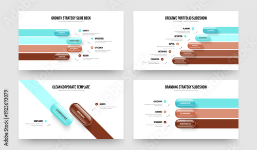 Product Visualization 4 5 2 3 Option Infographic Slide Template Set. Financial Planning Four Five Two Three Element Diagram Slideshow Layout Vector Illustration Bundle.