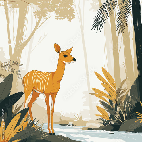Curious Okapi in Jungle Clearing