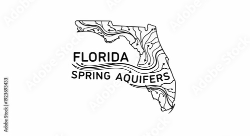 Outline of Florida map showing underground water flow in aquifers