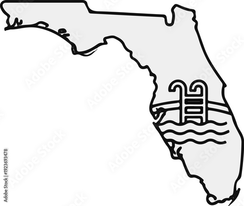 Outline of Florida state filled with swimming pool and waves