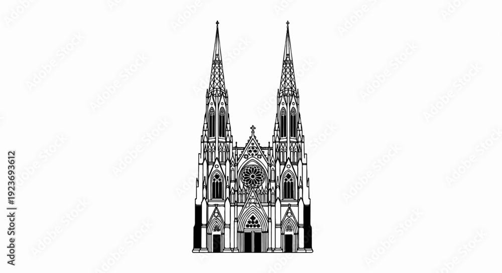 Obraz premium Ornate Gothic cathedral with twin spires, rose window, and detailed facade