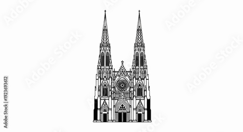 Ornate Gothic cathedral with twin spires, rose window, and detailed facade