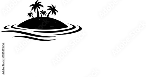 Silhouette of a small island with palm trees in rippling water