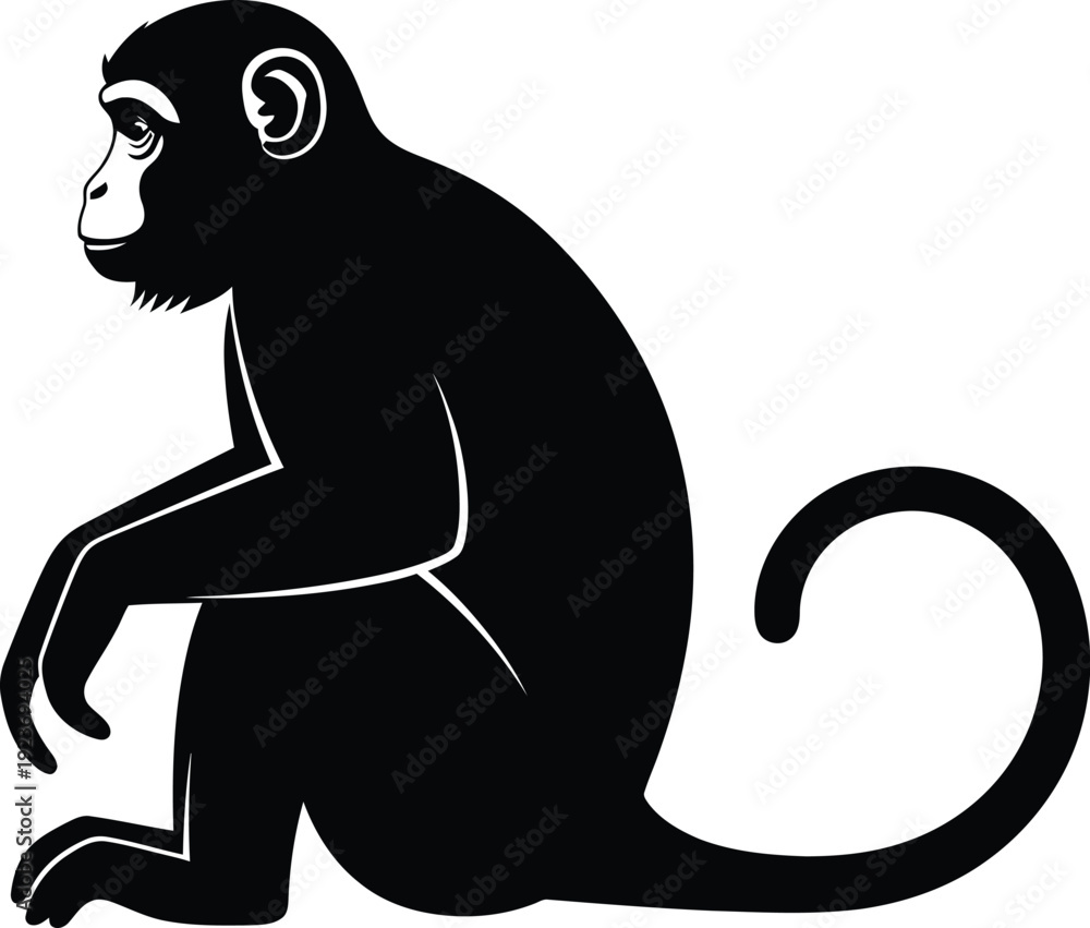 Obraz premium Black monkey icon, vector illustration