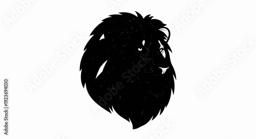 Silhouette of a fierce lion's head with flowing mane and bright eyes