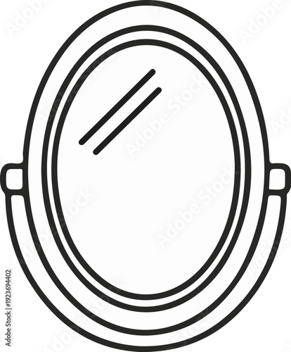 Oval mirror on stand, outline illustration