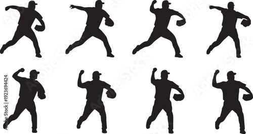Silhouettes of basketball players in various dynamic poses action