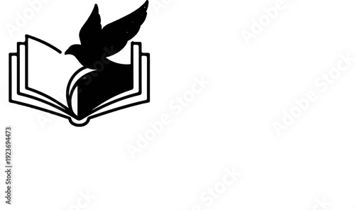 Silhouette of a dove emerging from an open book
