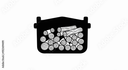 Pile of firewood logs stacked neatly inside a storage bin with handles