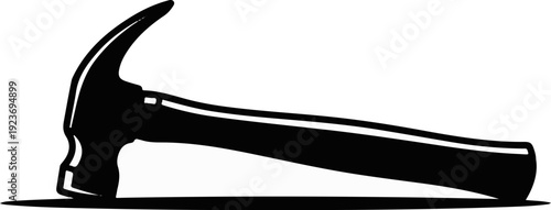 Silhouette of a claw hammer poised for use, casting a shadow