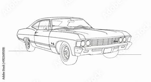 Sketch of a classic two-door coupe automobile with distinctive front grille
