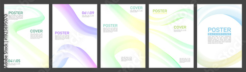 Template vector design set for Poster, Cover, Brochure, Corporate Presentation, Flyer layout with soft green pastel abstract gradient waves background collection
