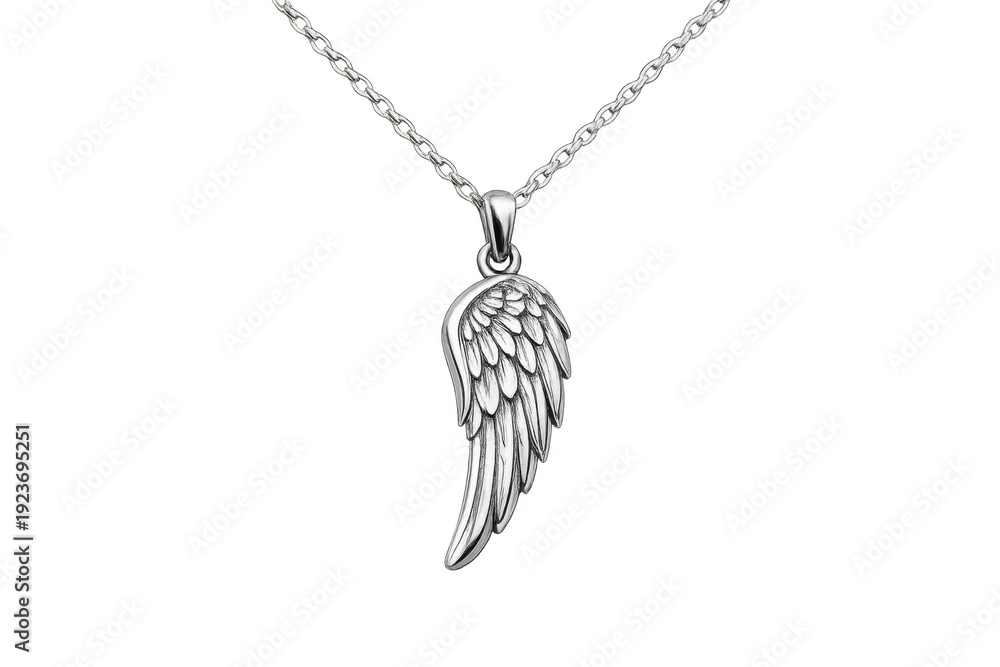Naklejka premium Silver angel wing necklace pendant representing freedom and protection