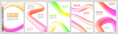 Modern Abstract Gradient Wave Poster Set. Creative Brochure Design Collection with Bright Neon Colors for poster, corporate presentation, flyer, cover and business layout template
