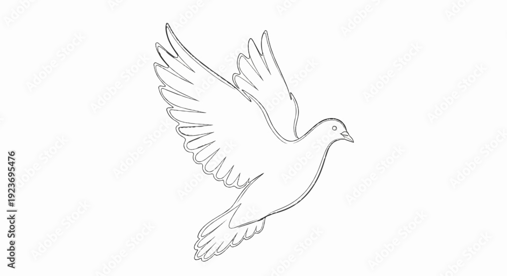 Obraz premium Sketch of a dove in flight against a white background