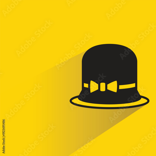 fashion top hat icon with shadow on yellow background
