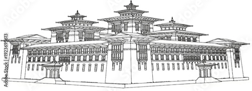 Ornate, multi-tiered traditional building with tiered roofs and many windows