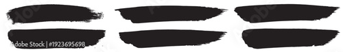 Black paint brush stroke vector set, grunge ink swashes and rough banner stripes isolated on transparent background