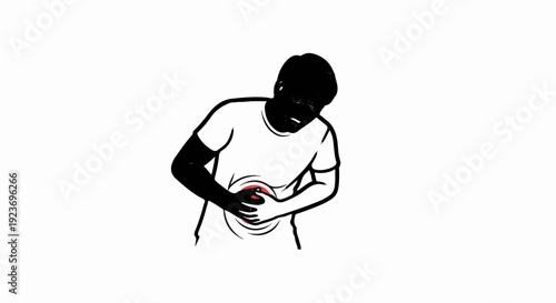 Person holding stomach in pain with red focus on abdomen