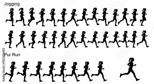 Silhouette animations of female figures in various running poses and strides