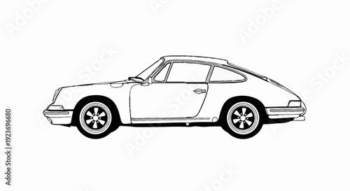 Side view silhouette of a classic sports coupe with rounded lines and five-spoke wheels