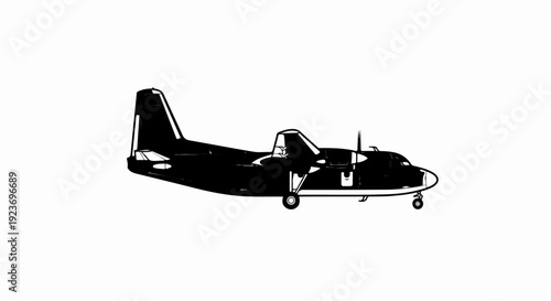 Side view illustration of a twin-engine propeller aircraft against a white background