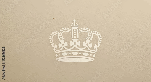 Ornate white crown emblem on textured beige paper