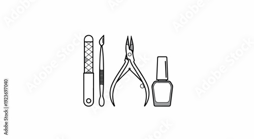 Set of manicure tools and nail polish bottle