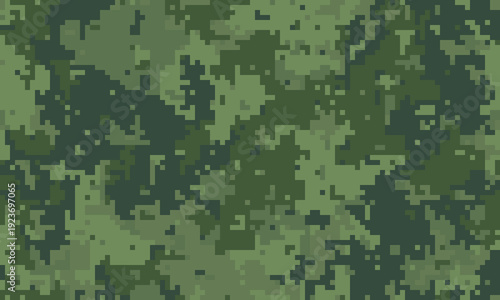 Abstract digital camouflage pattern in shades of green.  Perfect for backgrounds, textiles, or militarythemed designs.  Provides a sense of concealment and mystery.