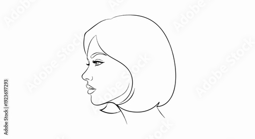 Profile of a woman with bobbed hair and a serene expression, clean lines