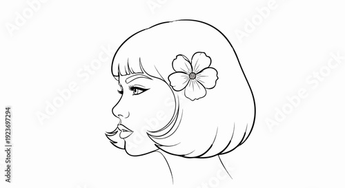 Profile of a stylized woman with short hair and a flower