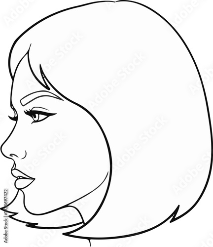 Profile of a woman's face with bob haircut and defined features
