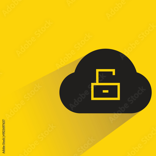 cloud and unlock key icon with shadow yellow background